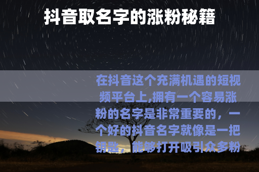 抖音取名字的涨粉秘籍