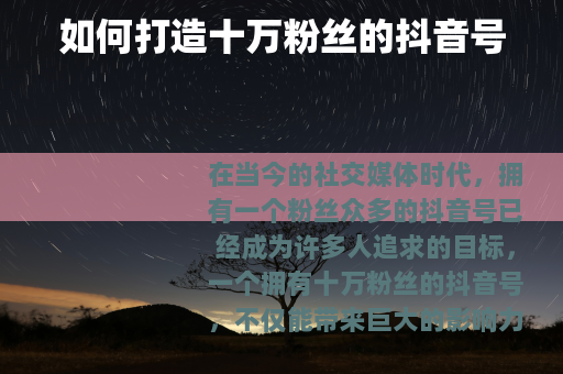 如何打造十万粉丝的抖音号
