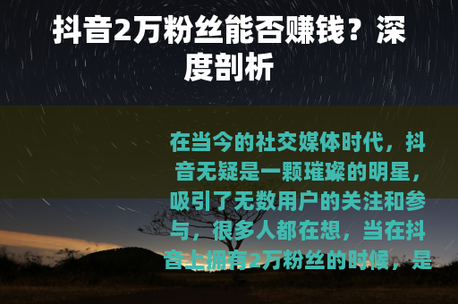 抖音2万粉丝能否赚钱？深度剖析
