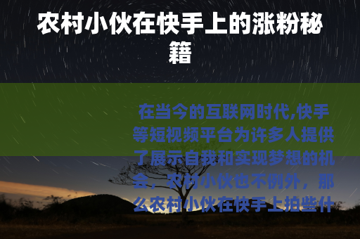 农村小伙在快手上的涨粉秘籍