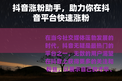 抖音涨粉助手，助力你在抖音平台快速涨粉