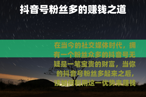 抖音号粉丝多的赚钱之道