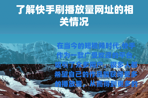 了解快手刷播放量网址的相关情况