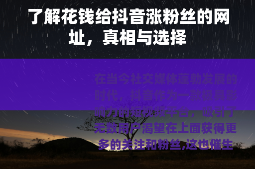 了解花钱给抖音涨粉丝的网址，真相与选择