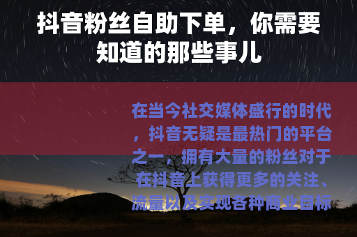 抖音粉丝自助下单，你需要知道的那些事儿