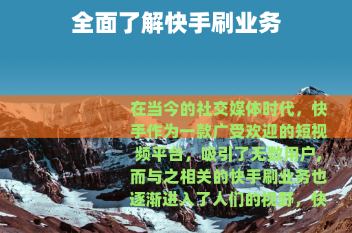 全面了解快手刷业务