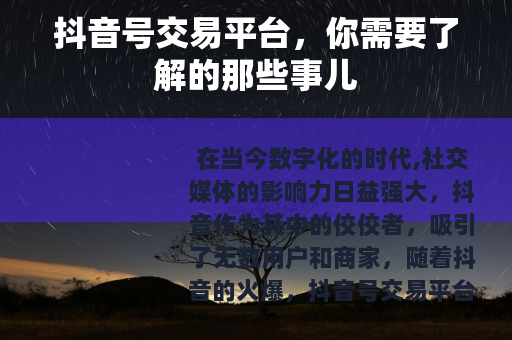 抖音号交易平台，你需要了解的那些事儿