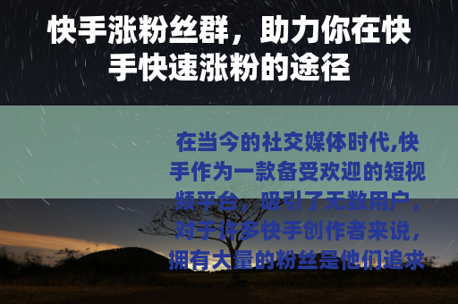 快手涨粉丝群，助力你在快手快速涨粉的途径