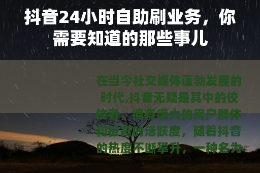 抖音24小时自助刷业务，你需要知道的那些事儿