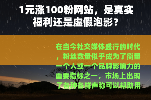 1元涨100粉网站，是真实福利还是虚假泡影？