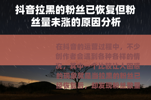 抖音拉黑的粉丝已恢复但粉丝量未涨的原因分析