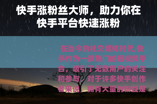 快手涨粉丝大师，助力你在快手平台快速涨粉