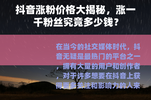 抖音涨粉价格大揭秘，涨一千粉丝究竟多少钱？