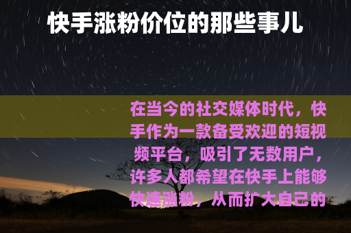 快手涨粉价位的那些事儿