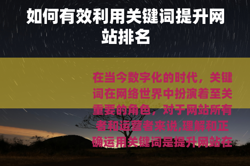 如何有效利用关键词提升网站排名