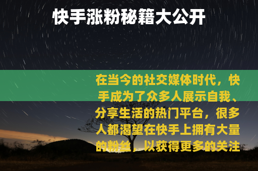 快手涨粉秘籍大公开