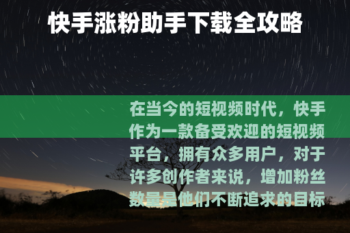 快手涨粉助手下载全攻略