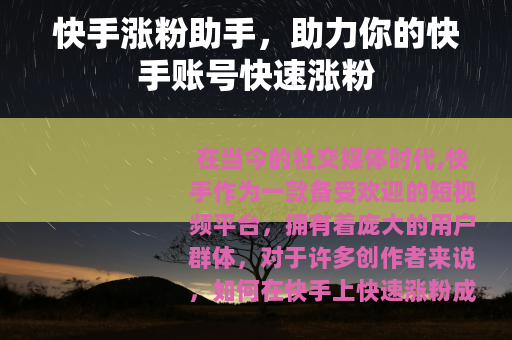快手涨粉助手，助力你的快手账号快速涨粉