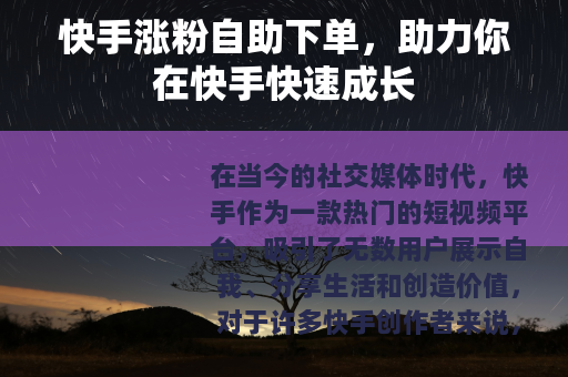 快手涨粉自助下单，助力你在快手快速成长