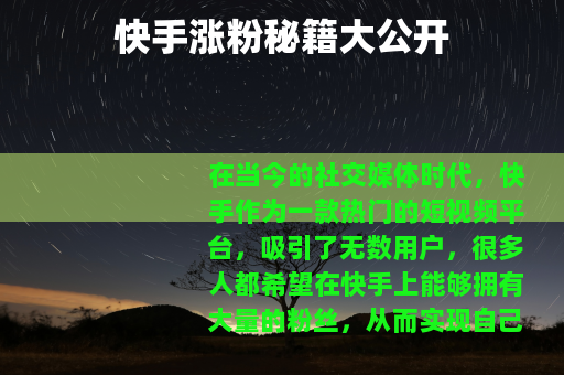 快手涨粉秘籍大公开