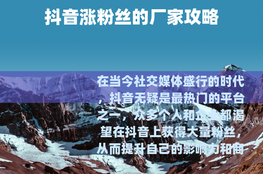 抖音涨粉丝的厂家攻略