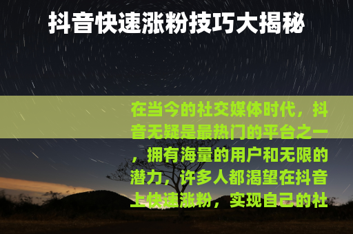 抖音快速涨粉技巧大揭秘