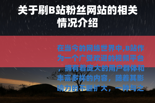 关于刷B站粉丝网站的相关情况介绍