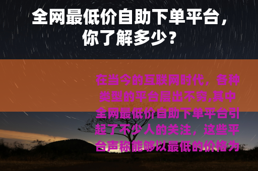 全网最低价自助下单平台，你了解多少？