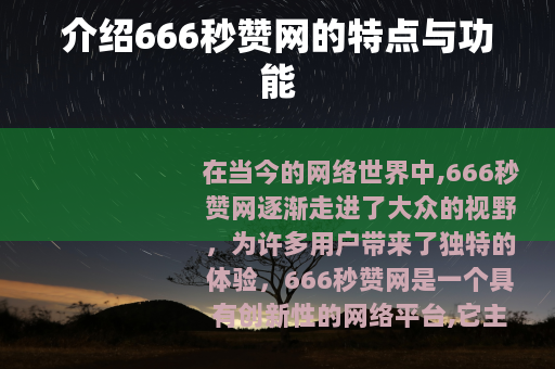 介绍666秒赞网的特点与功能