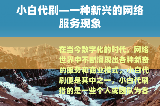 小白代刷—一种新兴的网络服务现象
