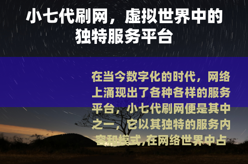 小七代刷网，虚拟世界中的独特服务平台