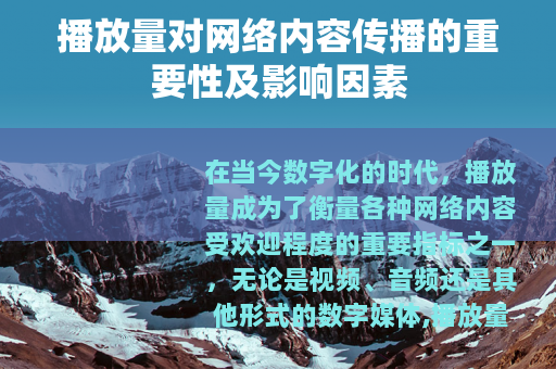 播放量对网络内容传播的重要性及影响因素