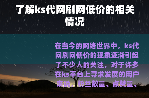 了解ks代网刷网低价的相关情况
