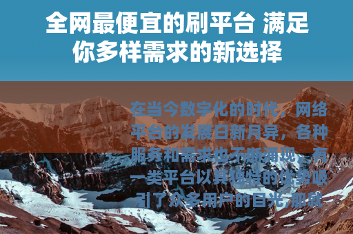 全网最便宜的刷平台 满足你多样需求的新选择