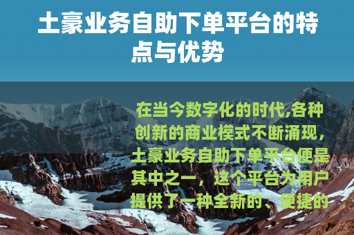 土豪业务自助下单平台的特点与优势