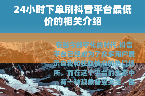 24小时下单刷抖音平台最低价的相关介绍