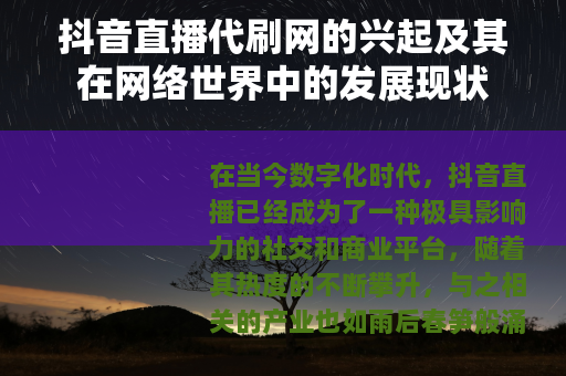 抖音直播代刷网的兴起及其在网络世界中的发展现状