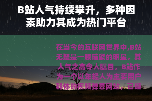 B站人气持续攀升，多种因素助力其成为热门平台