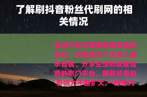 了解刷抖音粉丝代刷网的相关情况