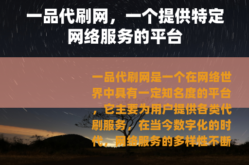 一品代刷网，一个提供特定网络服务的平台