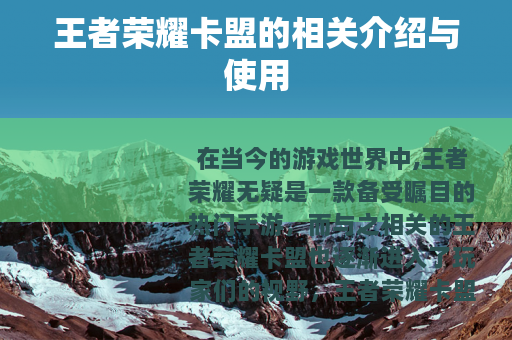 王者荣耀卡盟的相关介绍与使用