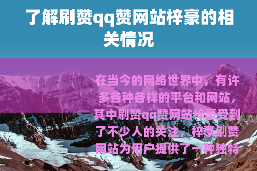了解刷赞qq赞网站梓豪的相关情况