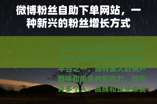 微博粉丝自助下单网站，一种新兴的粉丝增长方式