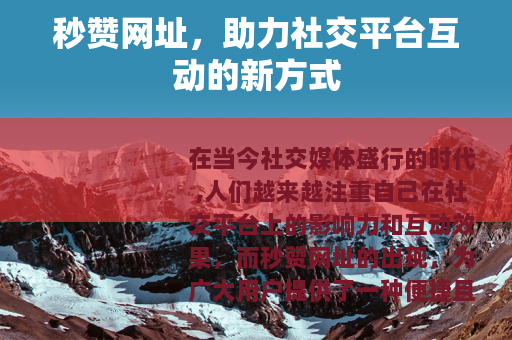 秒赞网址，助力社交平台互动的新方式