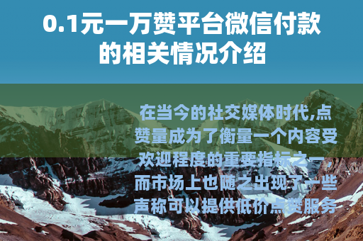 0.1元一万赞平台微信付款的相关情况介绍