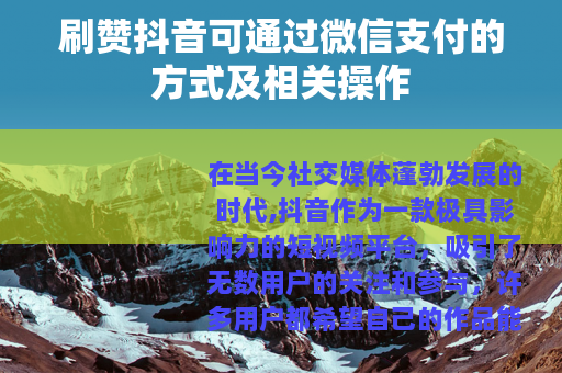 刷赞抖音可通过微信支付的方式及相关操作
