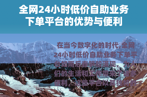 全网24小时低价自助业务下单平台的优势与便利