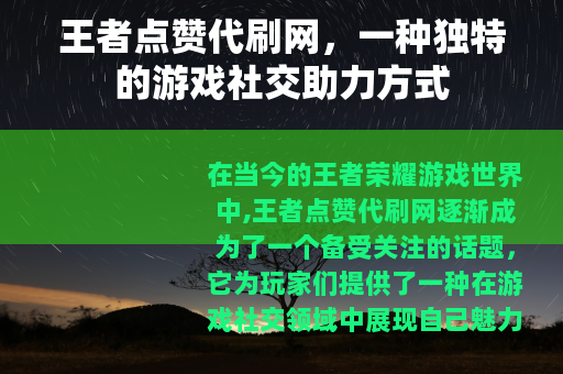 王者点赞代刷网，一种独特的游戏社交助力方式