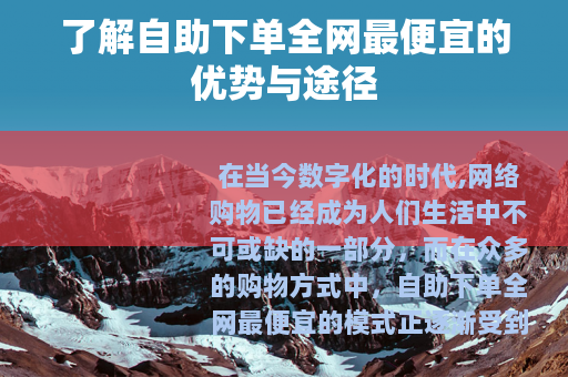 了解自助下单全网最便宜的优势与途径