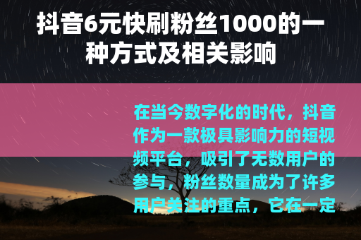 抖音6元快刷粉丝1000的一种方式及相关影响